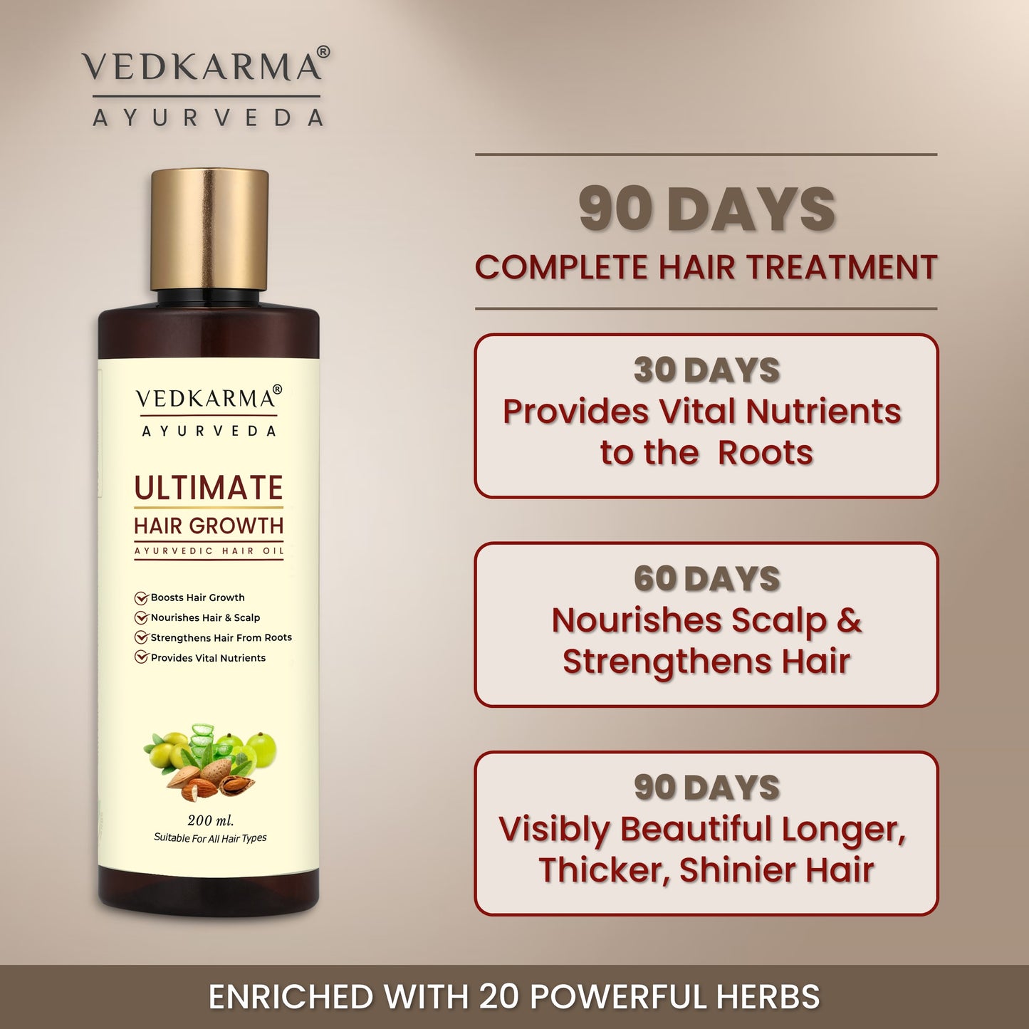 Vedkarma Ayurveda Ultimate Hair Growth | Ayurvedic Hair Oil | Boosts Hair Growth | With 20 Powerful Herbs