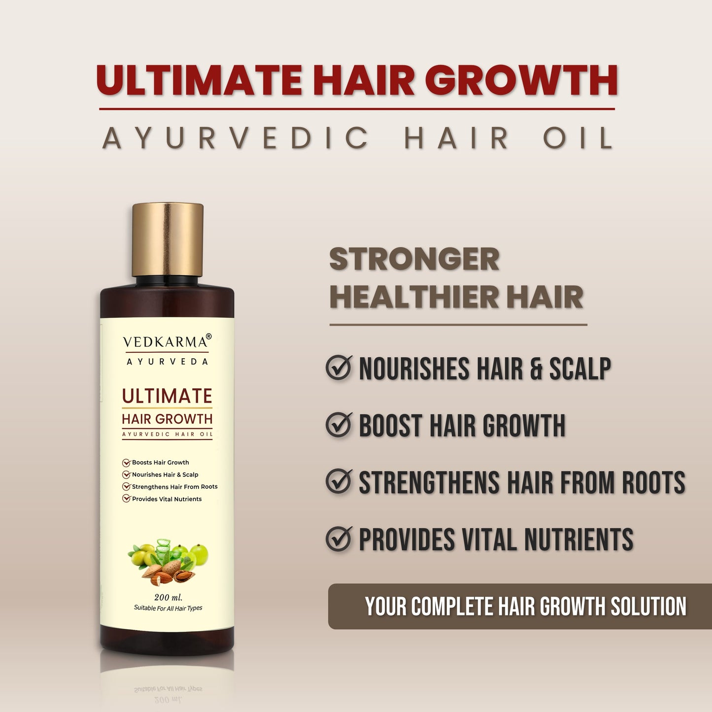 Vedkarma Ayurveda Ultimate Hair Growth | Ayurvedic Hair Oil | Boosts Hair Growth | With 20 Powerful Herbs