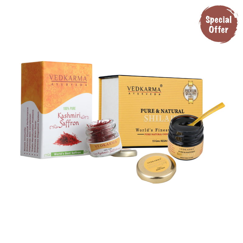 Vedkarma Ayurveda Pure & Natural Himalayan Shilajit Resin For Strength, Stamina, Power & Immunity (15gm) + 1 gm Kashmiri Saffron (Free)
